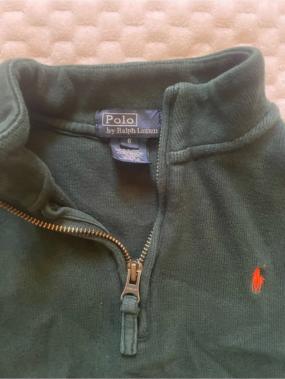 Ralph Lauren Kids Dark Green Quarter-Zip Sweatshirt with Orange Pony